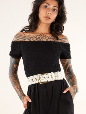 Toonzshop Nelya Crochet Knit Waist Belt Gürtel Damen Beige | 8972HMDJR