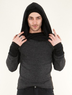 Toonzshop Nemöo Big Collar Hooded Sweater Pullover Herren Dunkelgrau | 4092GIAMW