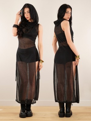 Toonzshop Nephilim Long Slit Dress Kleid Damen Transparent Schwarz | 0583FTILD