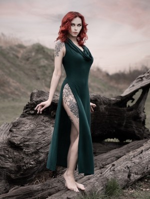 Toonzshop Nephilim Long Slit Dress Kleid Damen Pfauen | 3820GFPLR