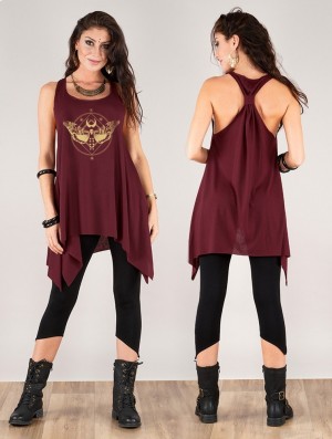 Toonzshop Nightmoth Printed Knotted Sleeveless Tunic Oberteile Damen Gold | 5278DHYKC