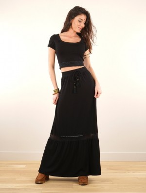 Toonzshop Nimue Long Skirt Rock Damen Schwarz | 5482ZMBPW