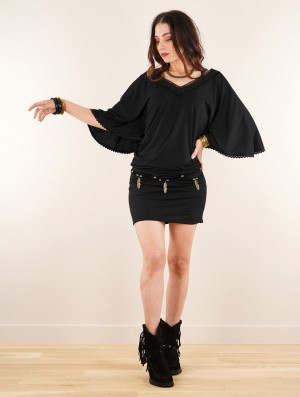 Toonzshop Nükäa Poncho Short Dress With 3/4 Sleeves Kleid Damen Schwarz | 5427QKRGU