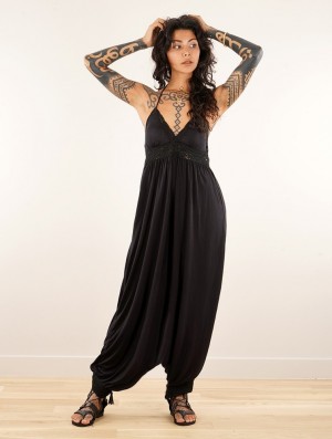 Toonzshop Nolofinwe Strappy Bare Back Long Dress And Harem Pant Overalls Kleid Damen Schwarz | 9204ZTGSF