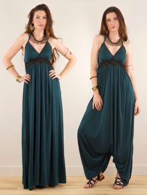 Toonzshop Nolofinwe Strappy Bare Back Long Dress And Harem Pant Overalls Kleid Damen Blau | 6379ITHGA