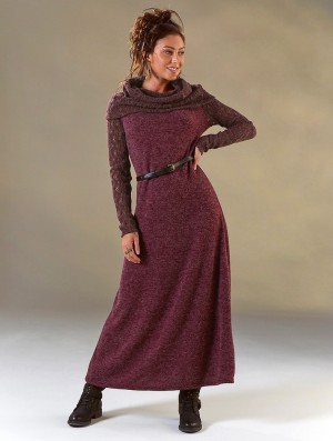 Toonzshop Nouchka Crochet Sleeves And Big Collar Long Sweater Dress Kleid Damen Wine | 8134JYZIW