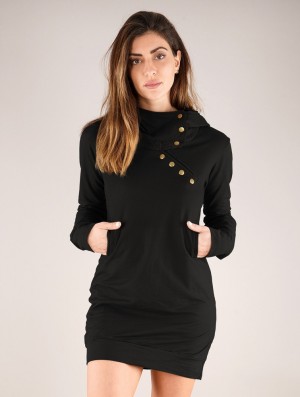 Toonzshop Numendil High Collar Hoodie Dress Kleid Damen Schwarz | 1594QIBYZ