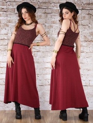 Toonzshop Nymph Long Dress With A Crochet Chest Kleid Damen Wine | 7325WFPNR