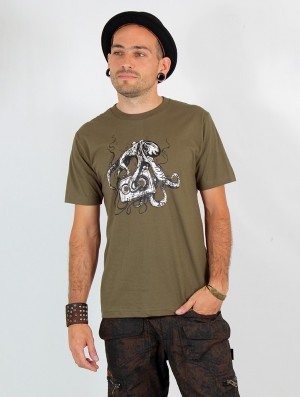 Toonzshop Octopus K7 Printed Short Sleeve T-shirt T-Shirt Herren Hellgrün | 9046KGTAY