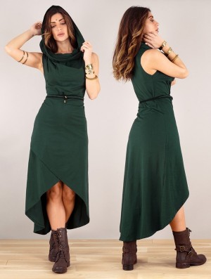 Toonzshop Onyxx Hooded Asymmetric Midi Dress Kleid Damen Pfauen | 8376WBZOF