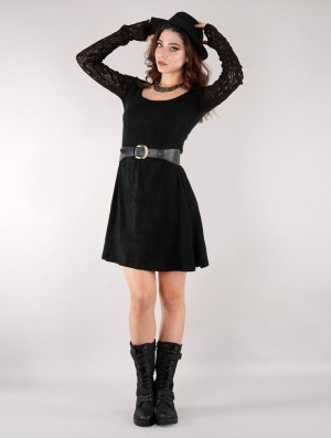 Toonzshop Oroshï Crochet Sleeve Sweater Dress Kleid Damen Schwarz | 7892GQRSB