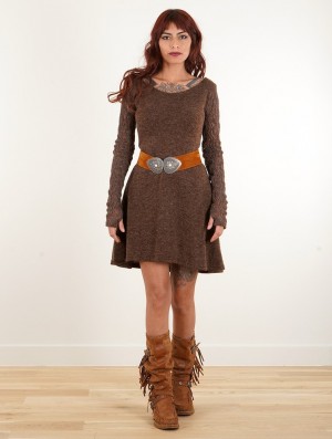 Toonzshop Oroshï Crochet Sleeve Sweater Dress Kleid Damen Braun | 1456GERIX