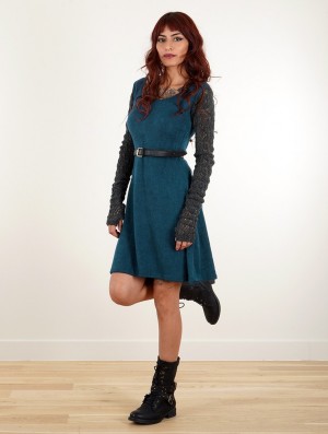 Toonzshop Oroshï Crochet Sleeve Sweater Dress Kleid Damen Blau | 8427TCOUJ