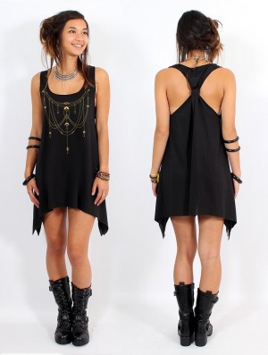 Toonzshop Paalayan Printed Knotted Sleeveless Tunic Oberteile Damen Schwarz Gold | 1873RGFPC