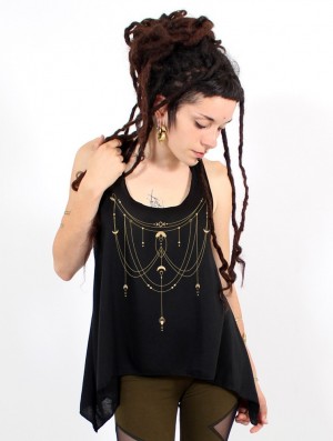 Toonzshop Paalayan Printed Knotted Tank Top Tanktop Damen Schwarz Gold | 7843VRMIK