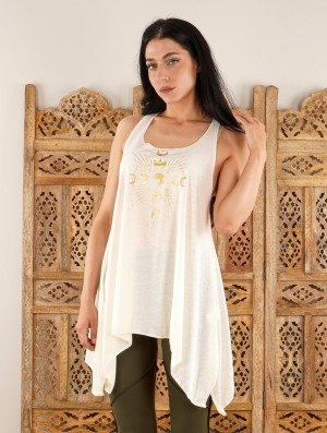 Toonzshop Phase Lune Printed Knotted Sleeveless Tunic Oberteile Damen Weiß Gold | 1302HNVBW