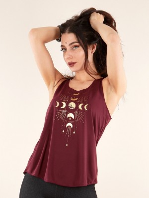 Toonzshop Phase Lune Printed Tank Top Tanktop Damen Gold | 2706VUSJN