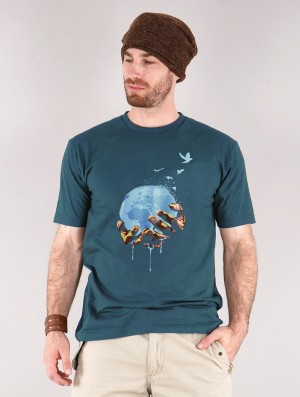 Toonzshop Planet Printed Short Sleeve T-shirt T-Shirt Herren Dunkelblau | 4025BHWQN