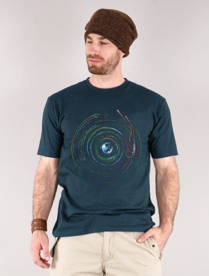 Toonzshop Planet Record Printed Short Sleeve T-shirt T-Shirt Herren Dunkelblau | 3501WLVAK