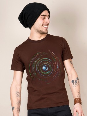 Toonzshop Planet Record Printed Short Sleeve T-shirt T-Shirt Herren Braun | 5903KNJQU