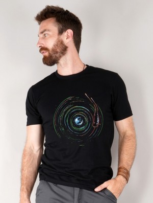 Toonzshop Planet Record Printed Short Sleeve T-shirt T-Shirt Herren Schwarz | 7386NIWLU