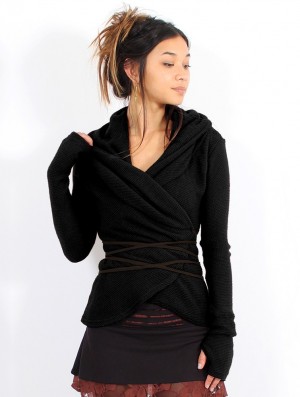 Toonzshop Plume Wrap Over Cardigan Strickjacke Damen Schwarz | 0973NQWEV