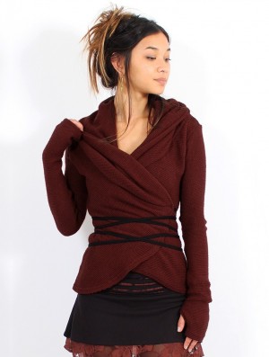 Toonzshop Plume Wrap Over Cardigan Strickjacke Damen Wine | 8750XQRVC
