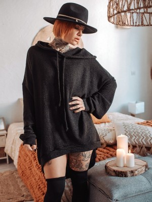 Toonzshop Rashmi Oversized Long Hooded Jumper Pullover Damen Schwarz | 4127ULYGC