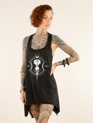 Toonzshop Ridaloo Printed Knotted Sleeveless Tunic Oberteile Damen Schwarz Weiß | 1879BVUKW