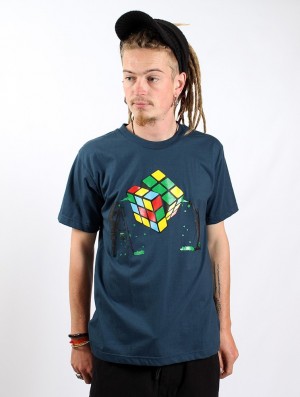 Toonzshop Rubik's Cube Graffiti Printed Short Sleeve T-shirt T-Shirt Herren Dunkelblau | 0187SXYIF
