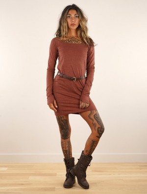 Toonzshop Saädiya Long Sleeve Short Dress Kleid Damen Mottled sienna | 9013XHSIA