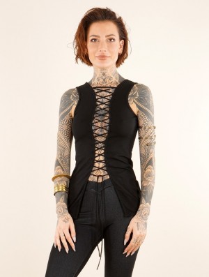 Toonzshop Saruga Reversible Sleeveless Top With Lace-up Oberteile Damen Schwarz | 6518SQFJC