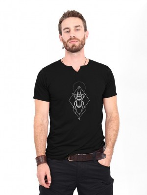 Toonzshop Scarab Spirit Slit V-neck T-shirt T-Shirt Herren Schwarz Silber | 1063PMGAH