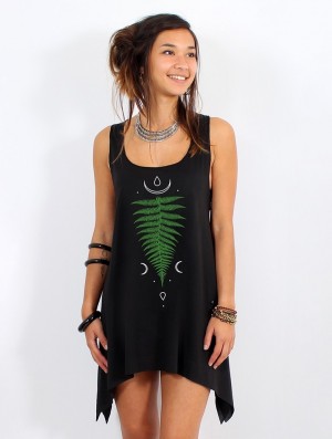 Toonzshop Shartiva Printed Knotted Sleeveless Tunic Oberteile Damen Schwarz Grün | 8369HUDTB