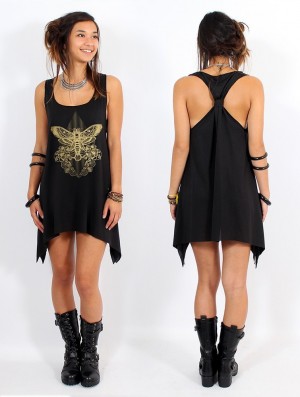Toonzshop Sunstra Sphynx Printed Knotted Sleeveless Tunic Oberteile Damen Schwarz Gold | 6570OEGND