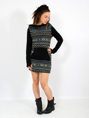 Toonzshop Suwanna Pirun Sweater Dress Kleid Damen Schwarz | 8297QZFAL