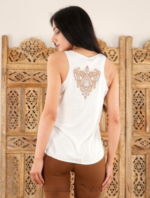 Toonzshop Talah Printed Tank Top Tanktop Damen Weiß Braun | 1784DLAGX