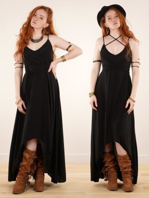 Toonzshop Topäaz Loose And Strappy Long Dress Kleid Damen Schwarz | 2643BTIVM