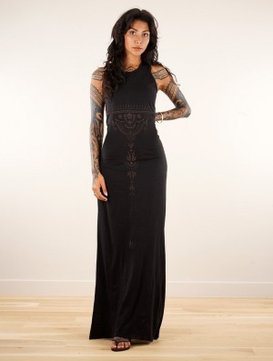 Toonzshop Vairë Anazra Printed Sleeveless Long Dress Kleid Damen Schwarz | 4059RCDNL