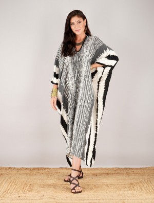 Toonzshop Varanasi Anacongo Kaftan Dress Kleid Damen Schwarz Beige | 2561QEKXT