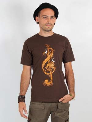 Toonzshop Vegetal Treble Clef Printed Short Sleeve T-shirt T-Shirt Herren Braun | 5913RNBWX