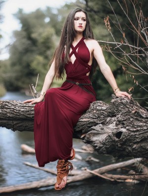 Toonzshop Wakiza Long Infinity Dress Kleid Damen Wine | 7532XWFCJ