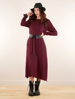 Toonzshop Wasilah Long Sweater Dress Kleid Damen Wine | 9051BKXFD
