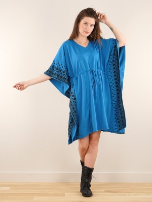 Toonzshop Wilwarin Ethnic Arrow Kaftan Dress Kleid Damen Blau | 8356JUYXO