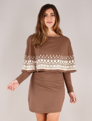 Toonzshop Yarayn Ethnic Arrow Printed Poncho Dress Kleid Damen Braun | 4672ROABL