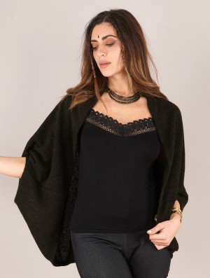 Toonzshop Yesenia Bat Sleeve Cardigan Strickjacke Damen Schwarz | 1532DHTFM
