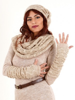 Toonzshop Yüm Crochet Arm Warmers Fingerless gloves-legwarmers Damen Beige | 1798JLATR