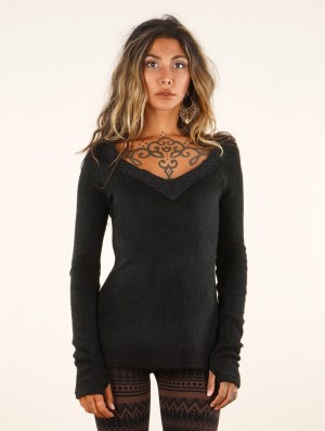 Toonzshop Ysälys Reversible Crochet-neck Sweater Pullover Damen Schwarz | 8309JMLSF