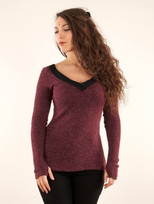 Toonzshop Ysälys Reversible Crochet-neck Sweater Pullover Damen Wine | 7546ARJBI