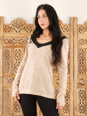 Toonzshop Ysälys Reversible Crochet-neck Sweater Pullover Damen Beige | 5271NLYDF